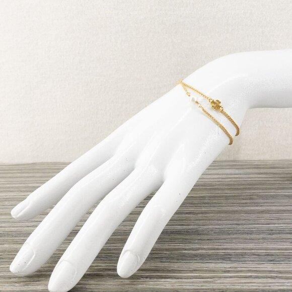 Tory Burch Logo Pearl Slider Adjustable Bracelet Gold OS - Picture 6 of 12